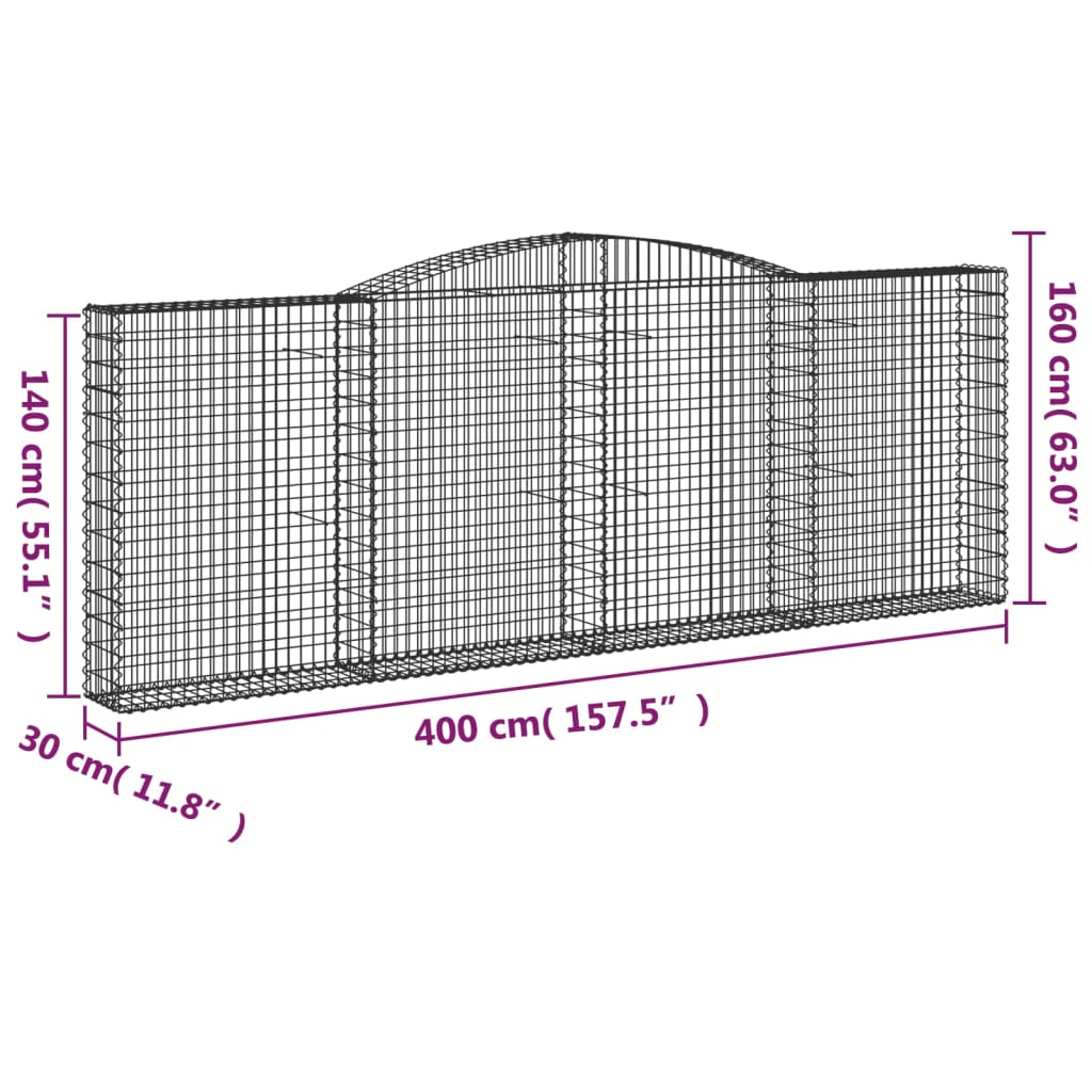 Gabion baskets curved 4 pcs 400x30x140/160 cm galvanized iron