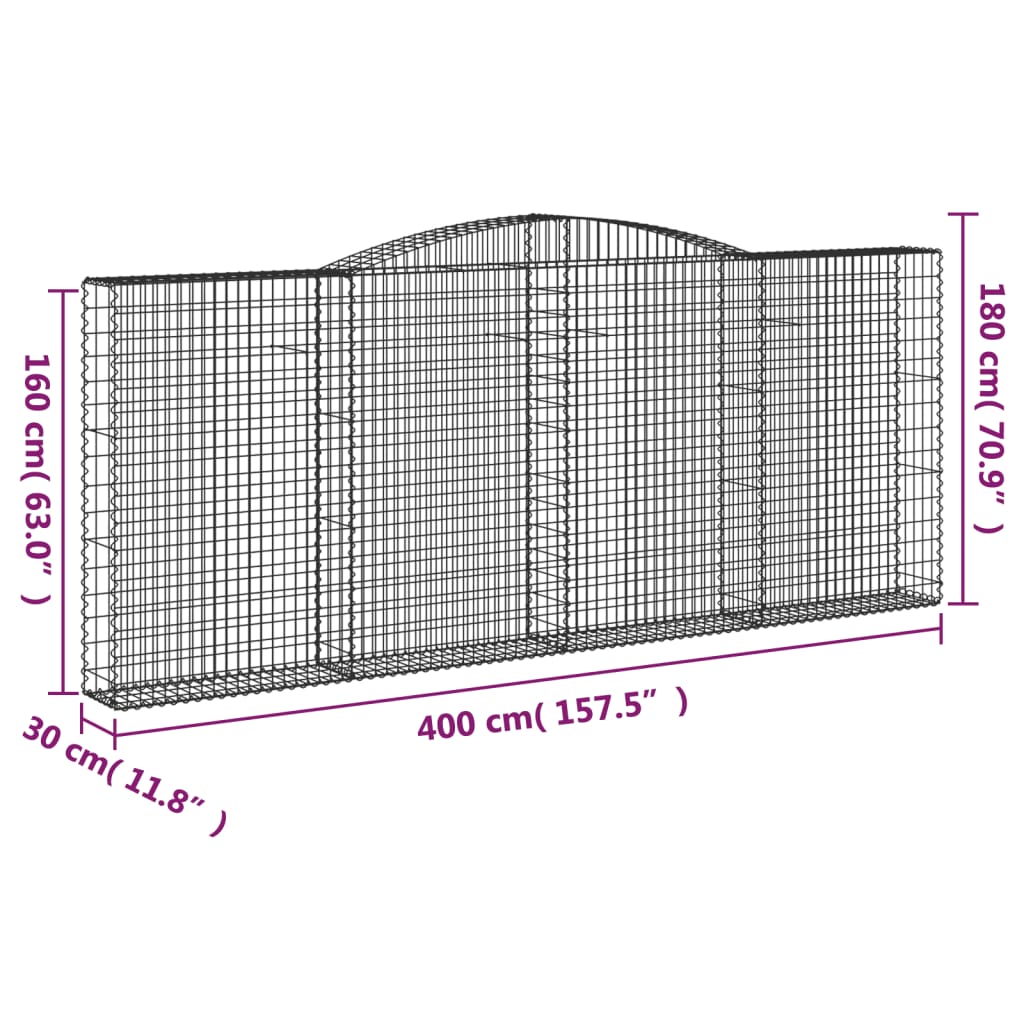 Gabion baskets curved 3 pcs 400x30x160/180 cm galvanized iron