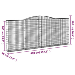 Gabion baskets curved 3 pcs 400x30x160/180 cm galvanized iron
