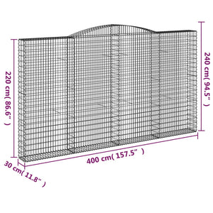 Gabion baskets curved 3 pcs 400x30x220/240 cm galvanized iron