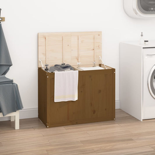 Laundry basket honey brown 88.5x44x66 cm solid pine wood