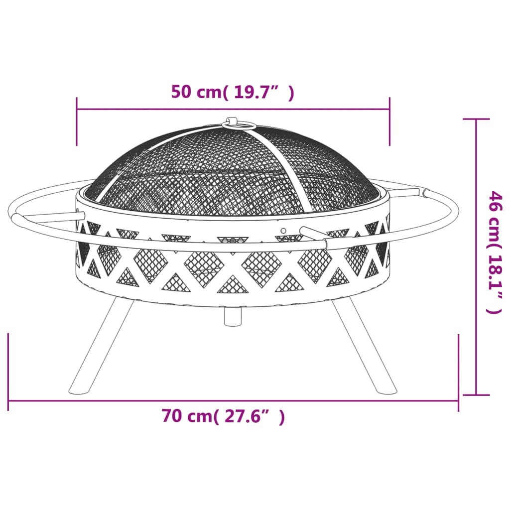 Fire pit with fire rake 70 cm XXL steel
