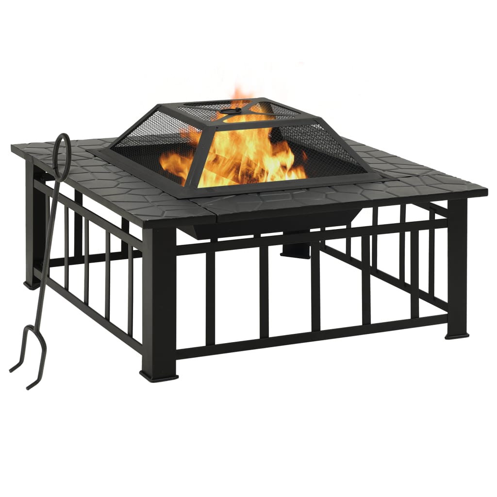 Fire pit with fire rake 79x79x46.5 cm XXL steel