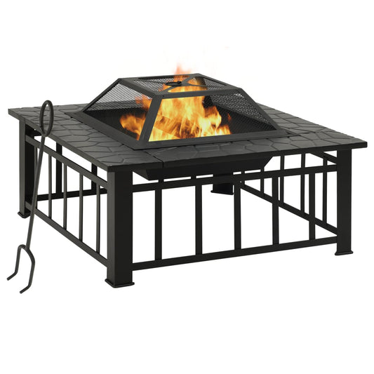 Fire pit with fire rake 79x79x46.5 cm XXL steel