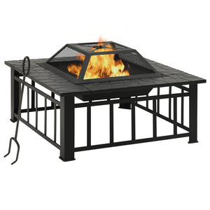 Fire pit with fire rake 79x79x46.5 cm XXL steel
