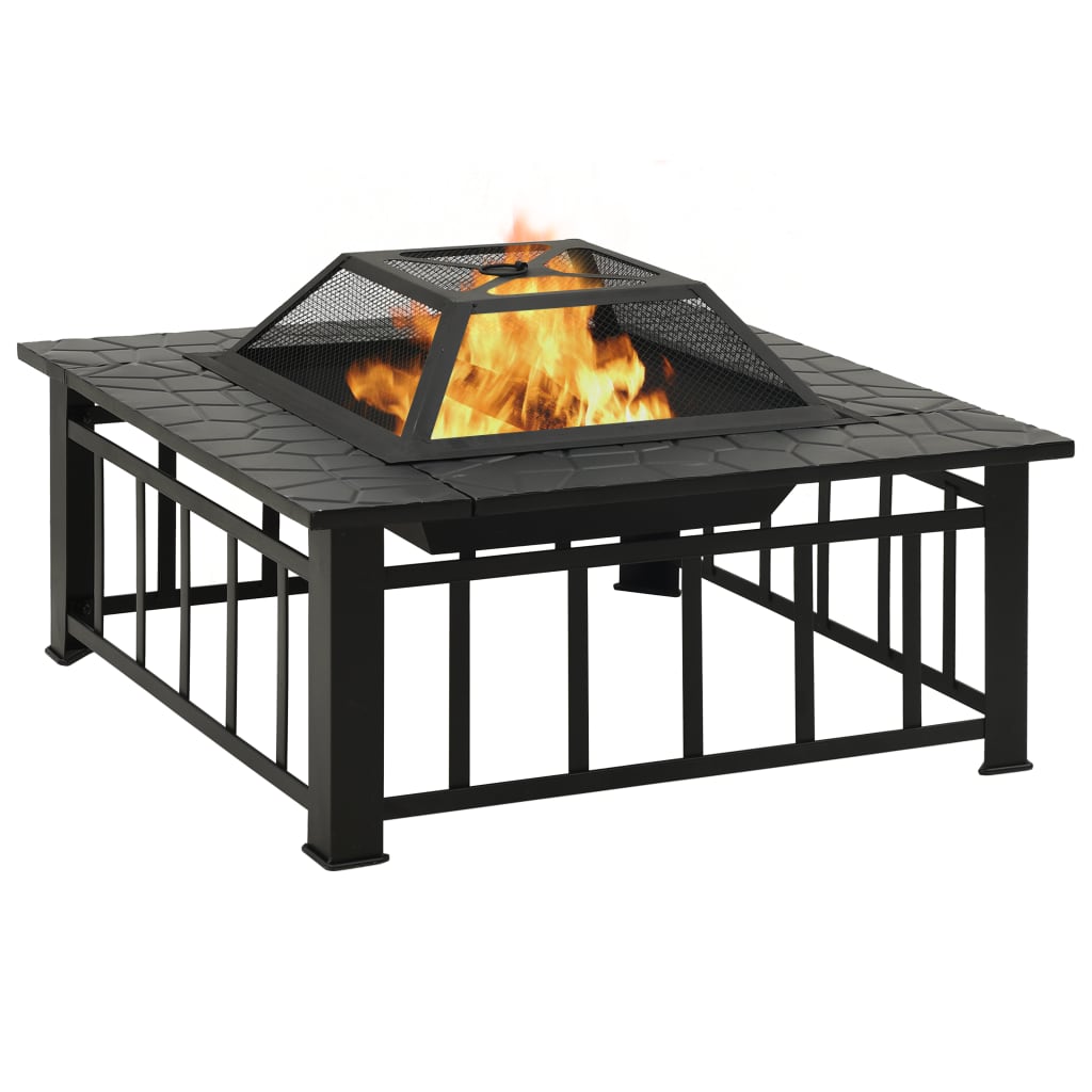 Fire pit with fire rake 79x79x46.5 cm XXL steel