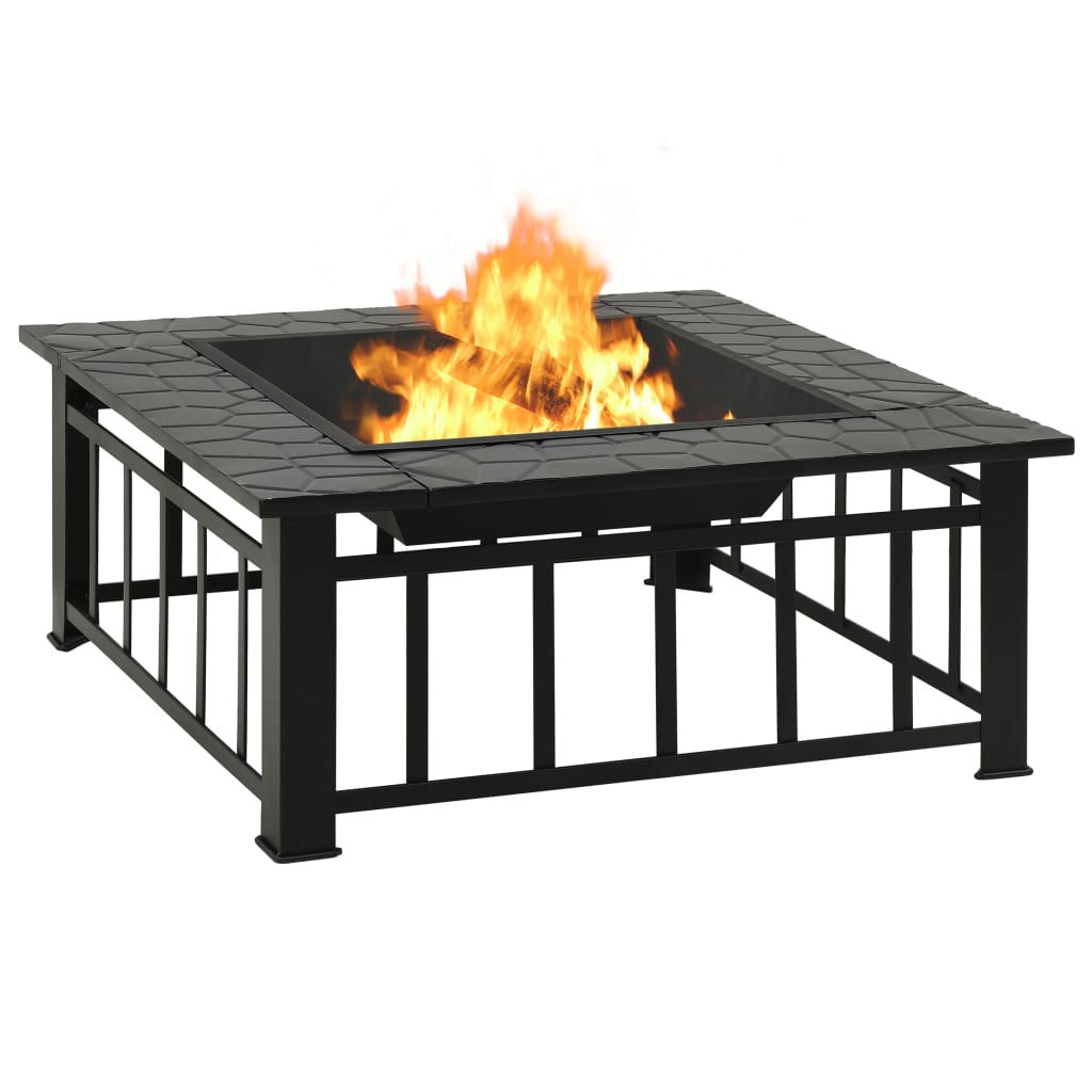 Fire pit with fire rake 79x79x46.5 cm XXL steel