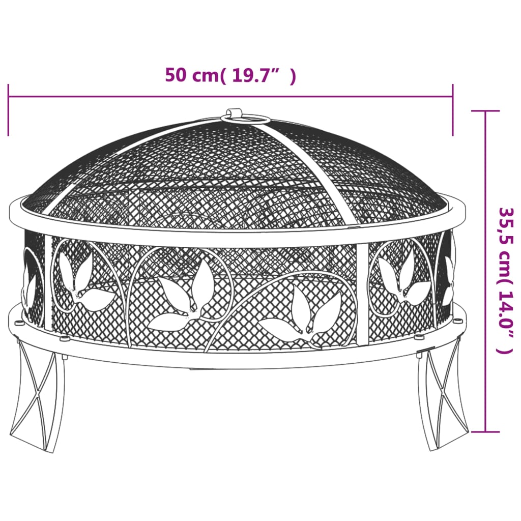 Fire pit with fire rake 50 cm XXL steel