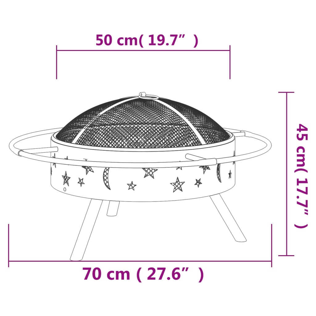 Fire pit with fire rake 70 cm XXL steel