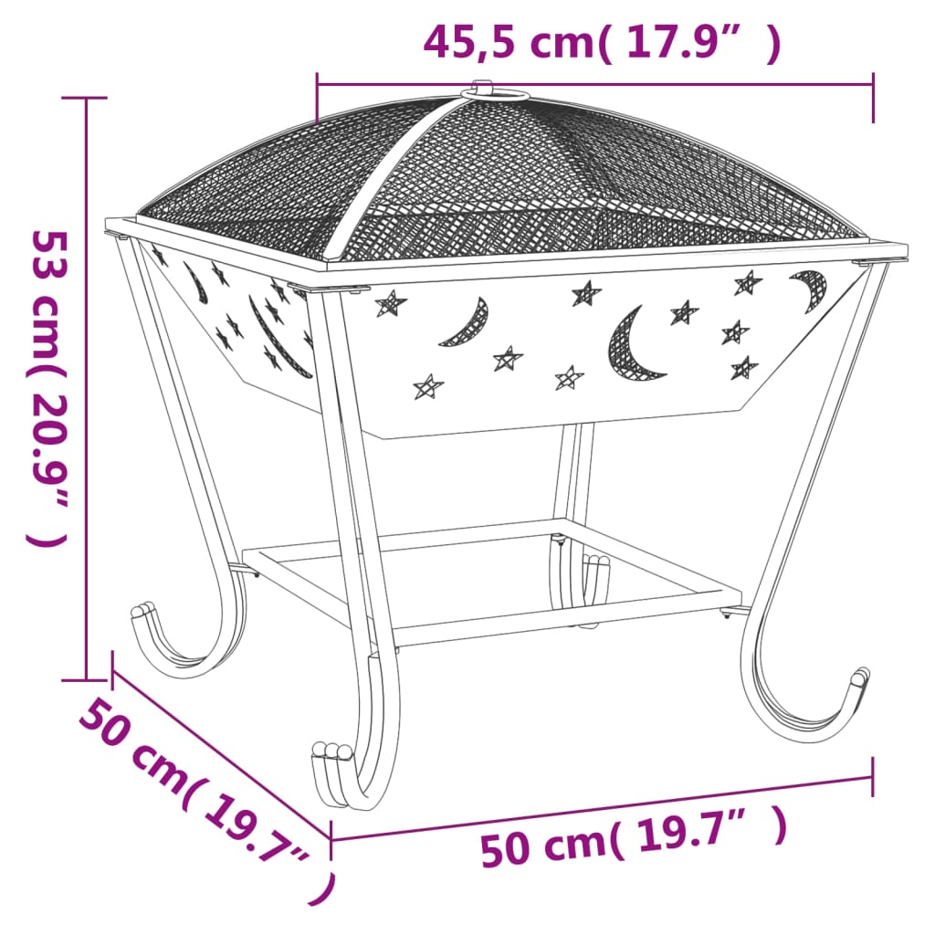 Fire pit with fire rake 50 cm XXL steel