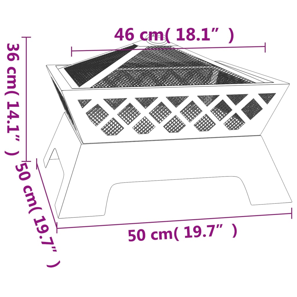 Fire pit with fire rake 50 cm XXL steel