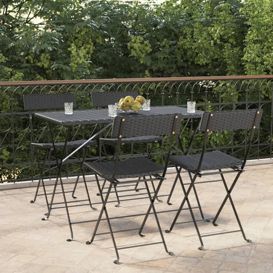 Folding bistro chairs 4 pcs black poly rattan and steel