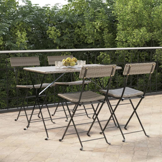 Folding bistro chairs 4 pcs black poly rattan and steel