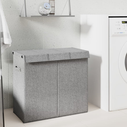 Foldable laundry basket gray 64.5x34.5x59 cm imitation linen fabric
