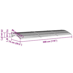 Sunshade canopy black 300x75 cm polycarbonate