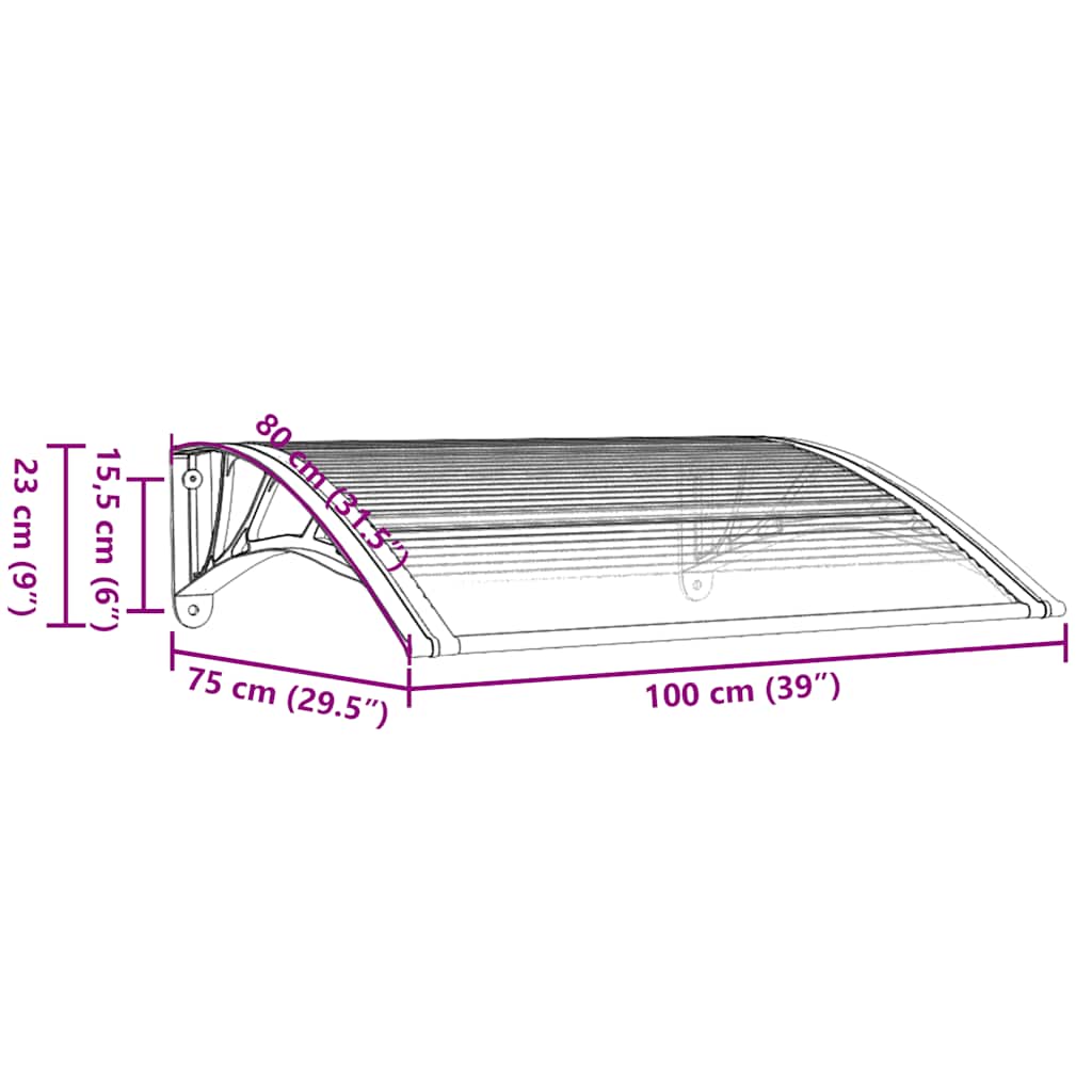 Black and transparent canopy 100x75 cm polycarbonate