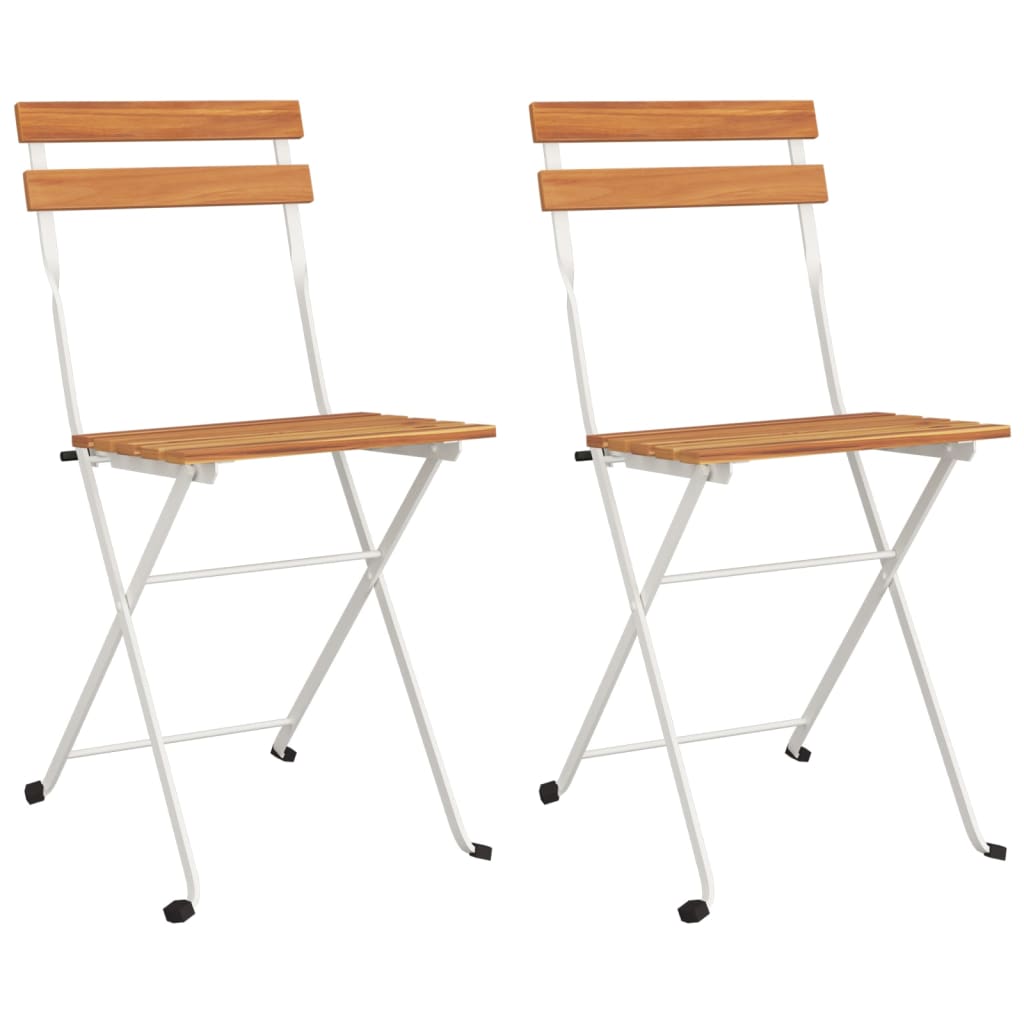 Folding bistro chairs 2 pcs solid acacia wood and steel