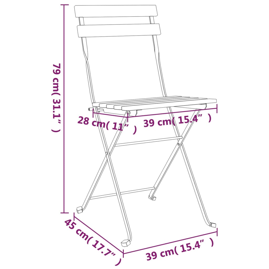 Folding bistro chairs 2 pcs solid acacia wood and steel