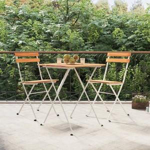 Folding bistro chairs 2 pcs solid acacia wood and steel