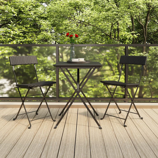 Folding bistro chairs 2 pcs black poly rattan and steel