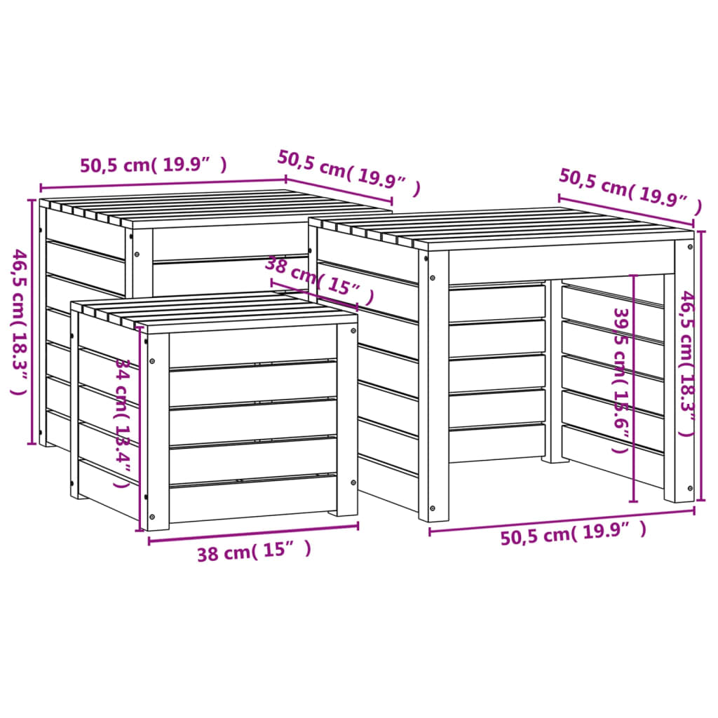 Garden box set 3 pieces solid pine wood