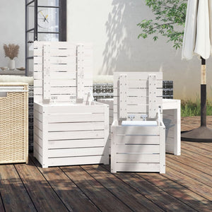Garden box set white 3 pieces solid pine wood