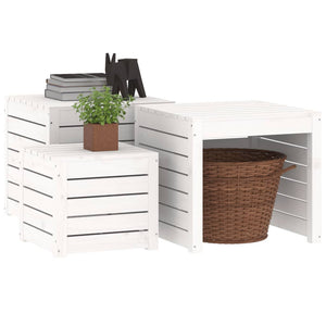 Garden box set white 3 pieces solid pine wood