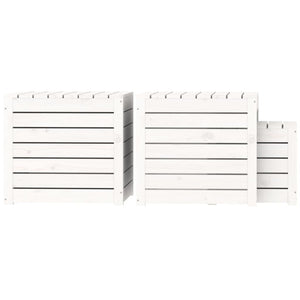 Garden box set white 3 pieces solid pine wood