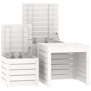 Garden box set white 3 pieces solid pine wood