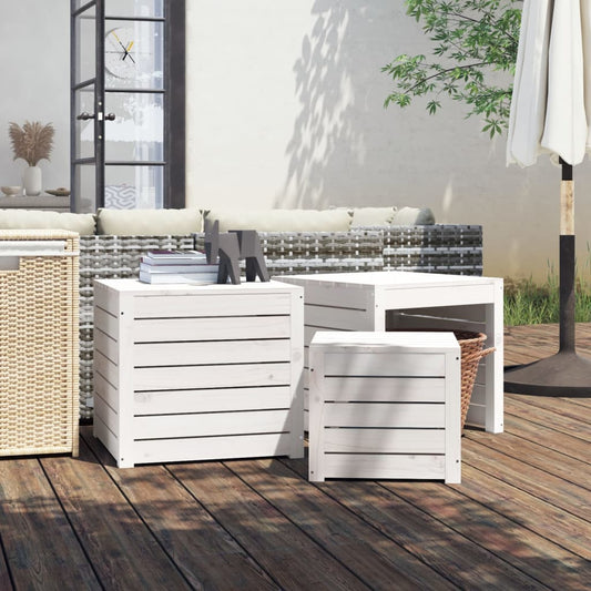 Garden box set white 3 pieces solid pine wood