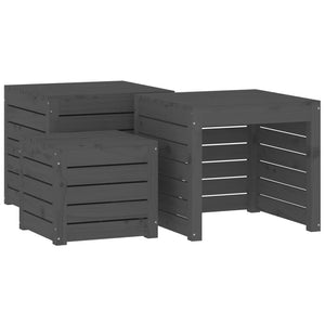 Garden box set gray 3 pieces solid pine wood