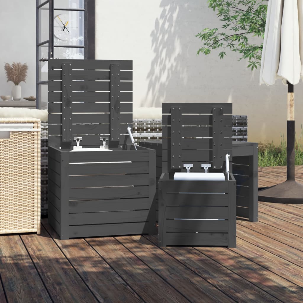 Garden box set gray 3 pieces solid pine wood