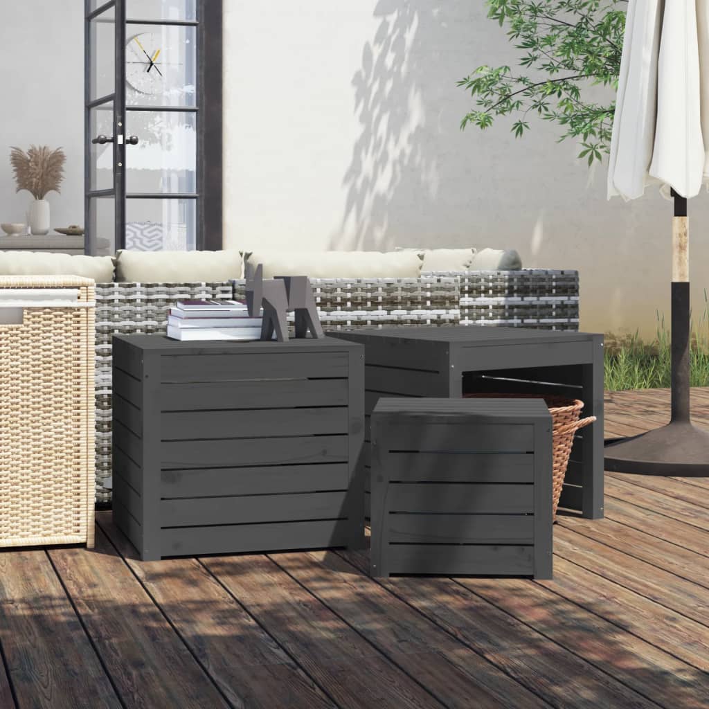 Garden box set gray 3 pieces solid pine wood