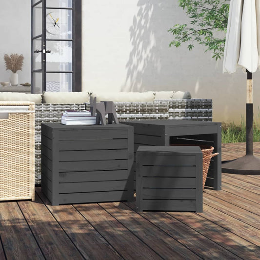 Garden box set gray 3 pieces solid pine wood