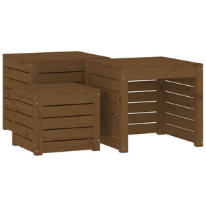 Garden box set 3 pieces honey brown solid pine