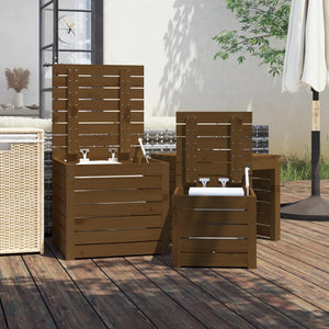 Garden box set 3 pieces honey brown solid pine