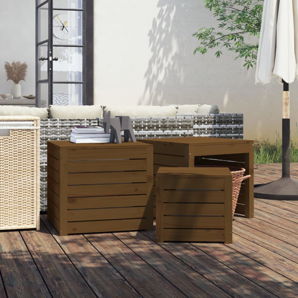 Garden box set 3 pieces honey brown solid pine