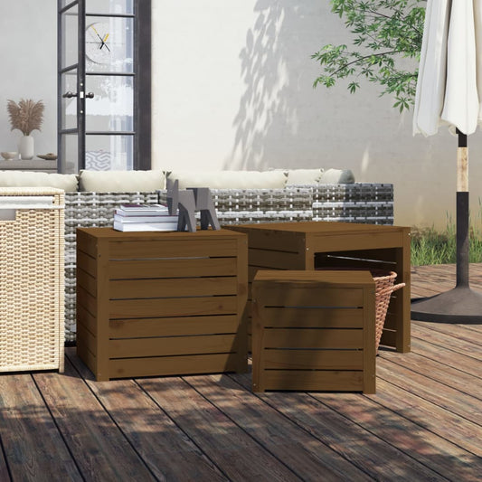 Garden box set 3 pieces honey brown solid pine