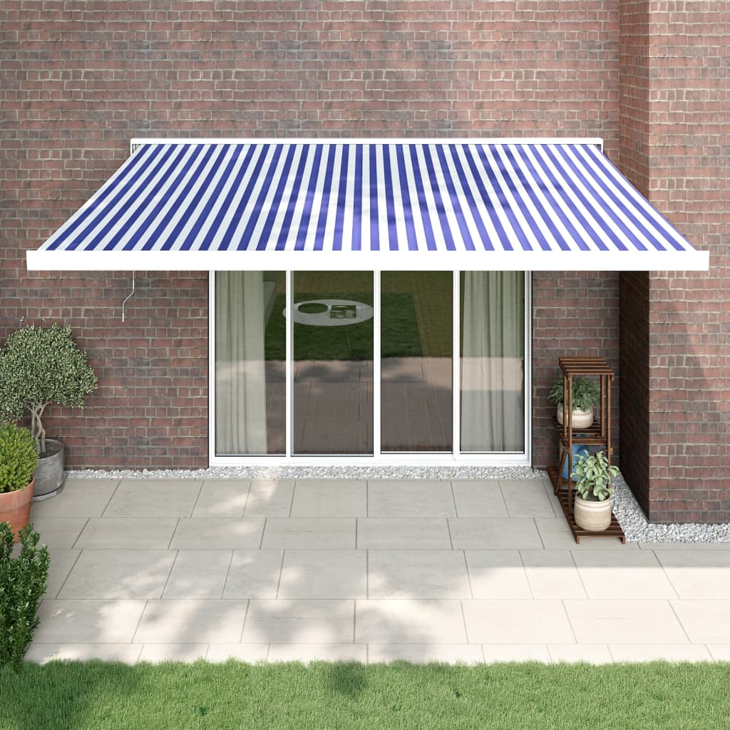 Retractable awning blue and white 4x3 m fabric and aluminum