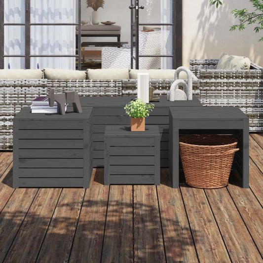 Garden box set 4 pieces gray solid pine