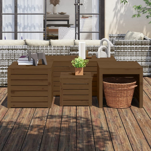 Garden box set 4 pieces honey brown solid pine