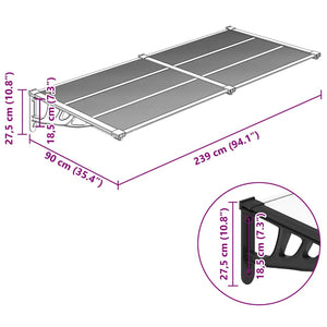 Black and transparent canopy 239x90 cm polycarbonate