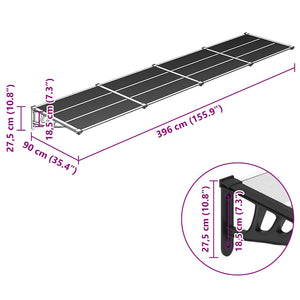 Black and transparent canopy 396x90 cm polycarbonate