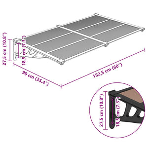 Sunshade canopy black 152.5x90 cm polycarbonate