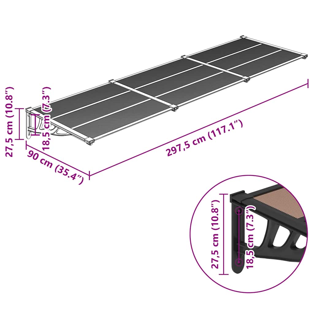 Sunshade canopy black 297.5x90 cm polycarbonate