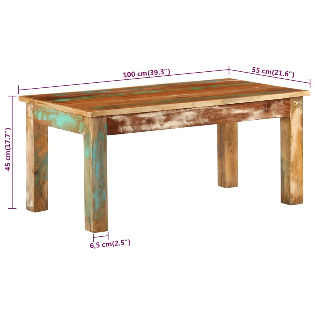 Coffee table 100x55x45 cm reclaimed solid wood