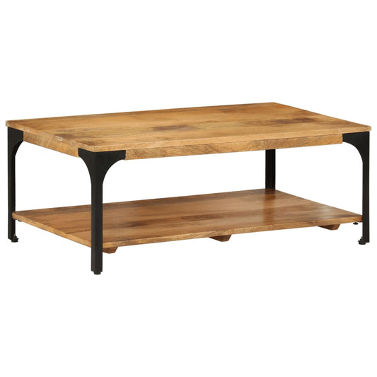 Coffee table 2 layers 100x55x38 cm solid mango wood and steel