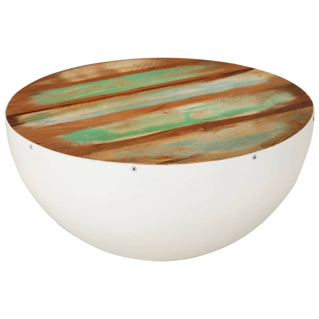 Bowl-shaped coffee table white Ø50x24 cm reclaimed solid wood