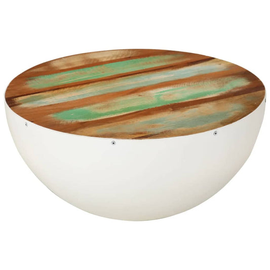 Bowl-shaped coffee table white Ø50x24 cm reclaimed solid wood