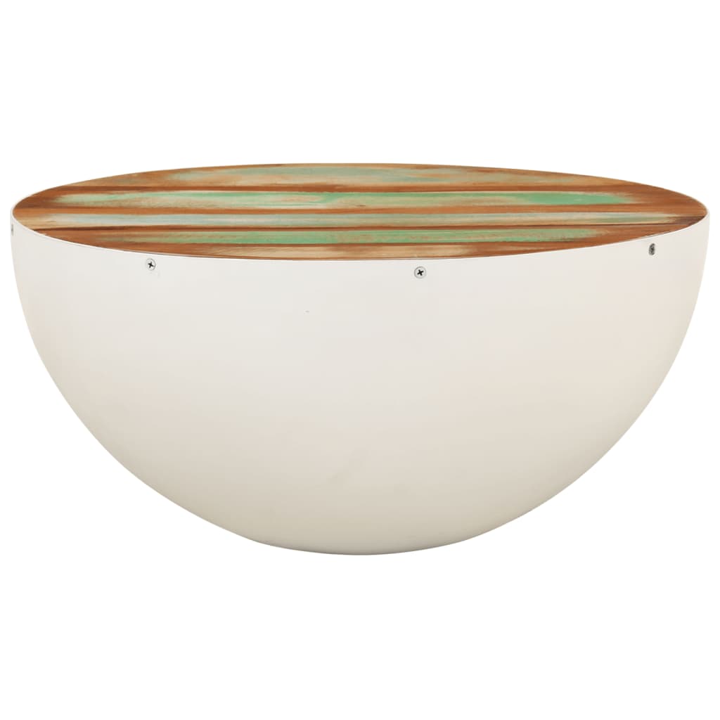 Bowl-shaped coffee table white Ø50x24 cm reclaimed solid wood
